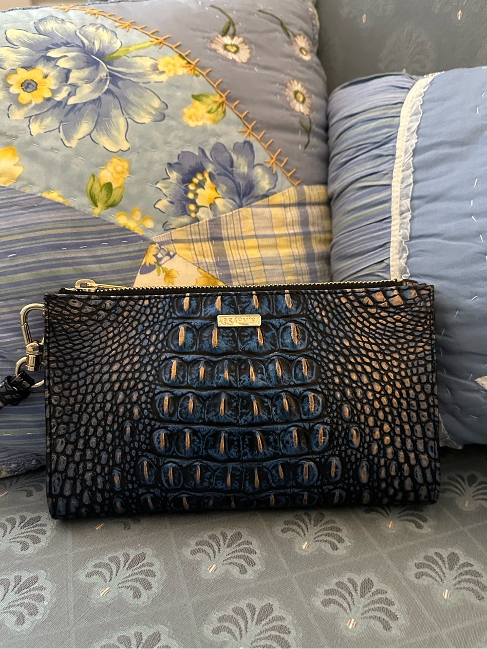 Brahmin Large Caroline Lazuli Blue Croc-Embossed Satchel - Picture 7 of 9